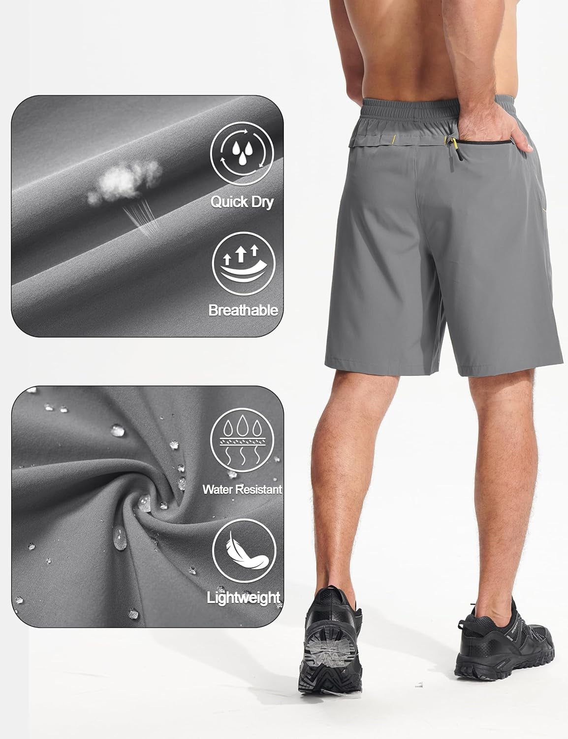 MAGCOMSEN Men'S Athletic Running Shorts 9" Quick Dry Lightweight Sport Workout Hiking Gym Shorts with Zipper Pockets