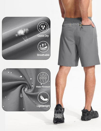 MAGCOMSEN Men'S Athletic Running Shorts 9" Quick Dry Lightweight Sport Workout Hiking Gym Shorts with Zipper Pockets