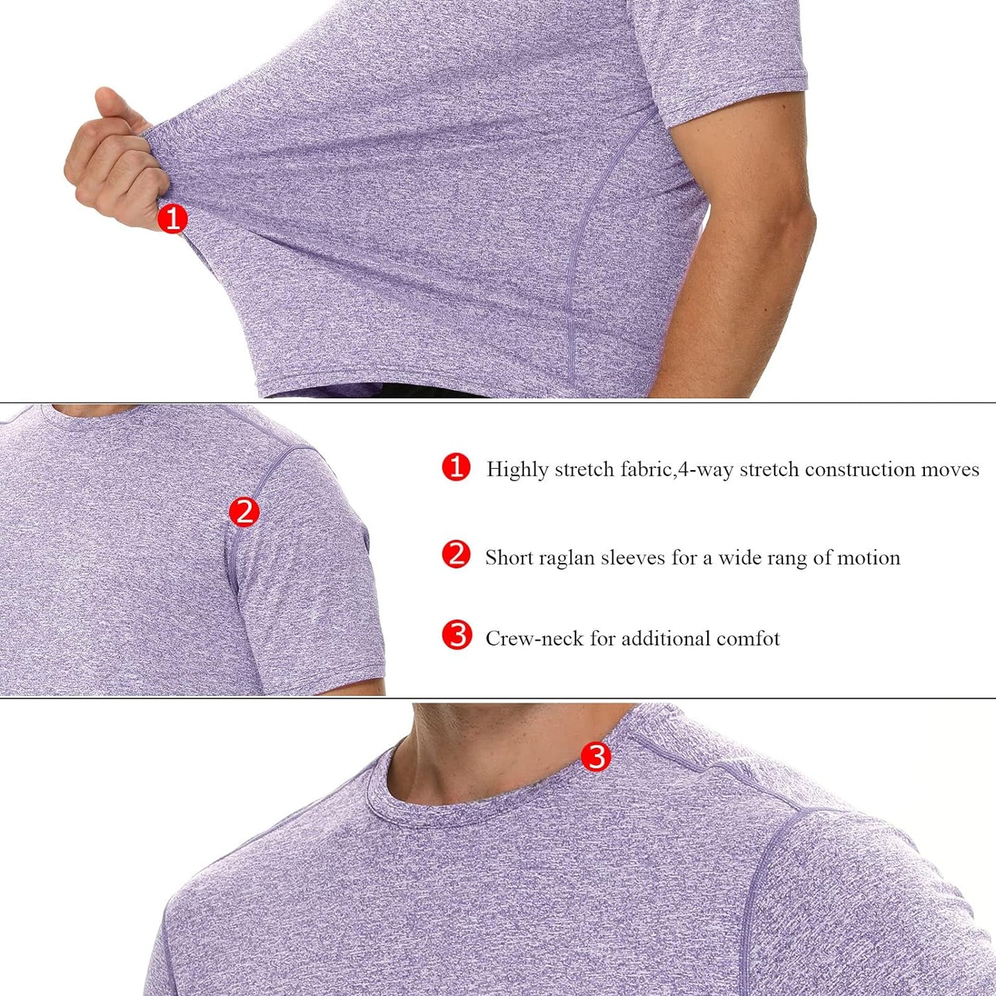 LEDING Mens Shirt Workout Running 2 Pack or 1 Pack Sports Short Sleeve Moisture Wicking Quick Dry Gym T Shirts