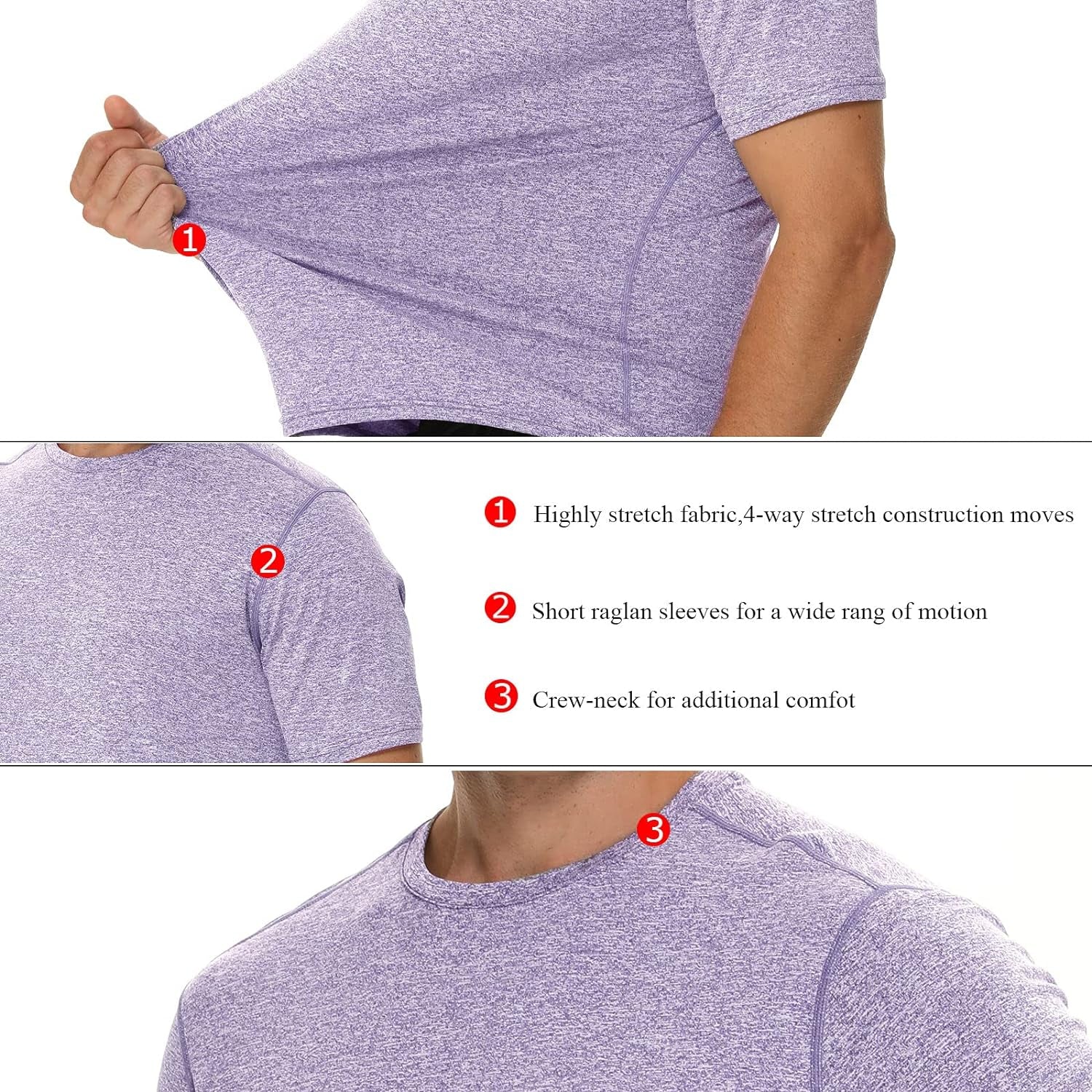 LEDING Mens Shirt Workout Running 2 Pack or 1 Pack Sports Short Sleeve Moisture Wicking Quick Dry Gym T Shirts