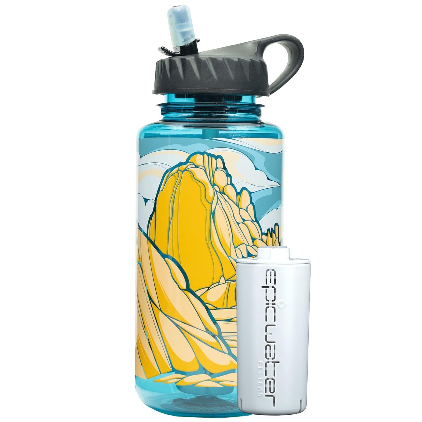 Epic Water Filters Nalgene OG Water Bottle with Filter, USA Made, BPA Free, Removes 99.99% Tap Water Contaminants, Forever Chemicals, Access Fund 23 Art, 32 Oz