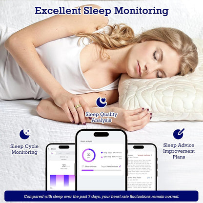 Smart Health Monitoring Ring with Sleep and Activity Tracking, Waterproof Design, Heart Rate Monitoring, Air Gesture Control, Up to 7-Day Battery Life, Compatible with iOS and Android (Light Gold, Size 12)