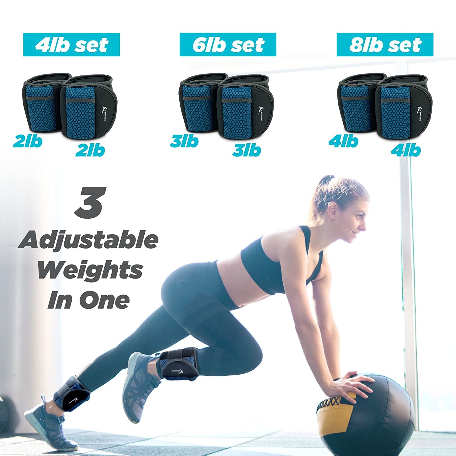 Empower Adjustable Ankle and Wrist Weights for Women - Ideal for Walking, Jogging, Toning, Resistance Training, and Physical Therapy (Available in Two Adjustable Versions: 3-4-5 lbs or 4-6-8 lbs)