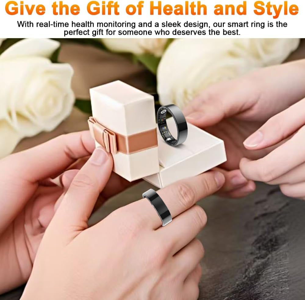 2025 Smart Ring Health Tracker with Blood Pressure Monitor, IP68 Waterproof Health Ring for Blood Oxygen Heart Rate Spo2 Sleep Monitor, Bluetooth Connect Fitness Ring for Multi-Sports Tracking