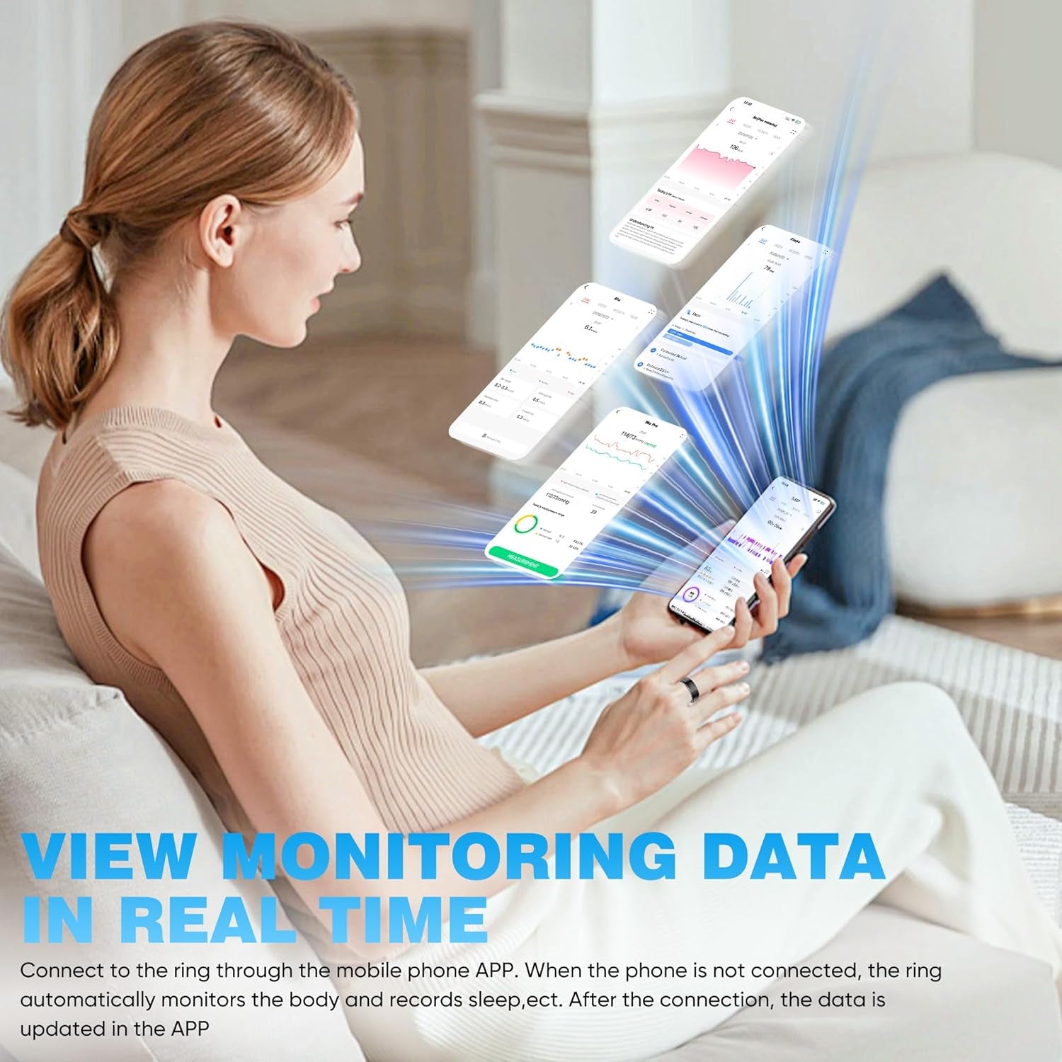 Smart Rings for Women Men, Sleep Tracker, Step Tracker, No Subscription Fee, IP68 Waterproof Smart Ring for Ios & Android (Black 7#)