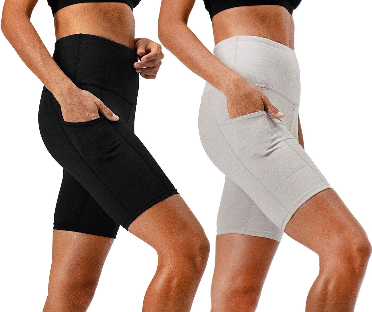 DEVOPS Women'S 2-Pack High Waist Workout Yoga Running Exercise Shorts with Side Pockets