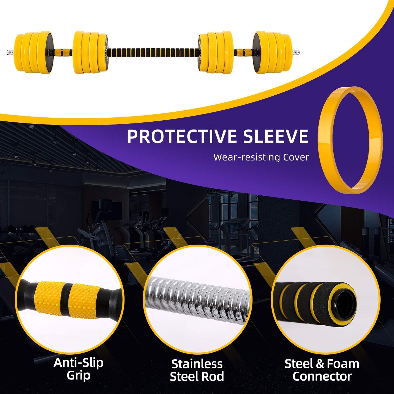 Professional Adjustable Dumbbell and Kettlebell Weight Set, 3-in-1 Barbell Weight System (20-40-50-70LB), Non-Slip, Versatile Design