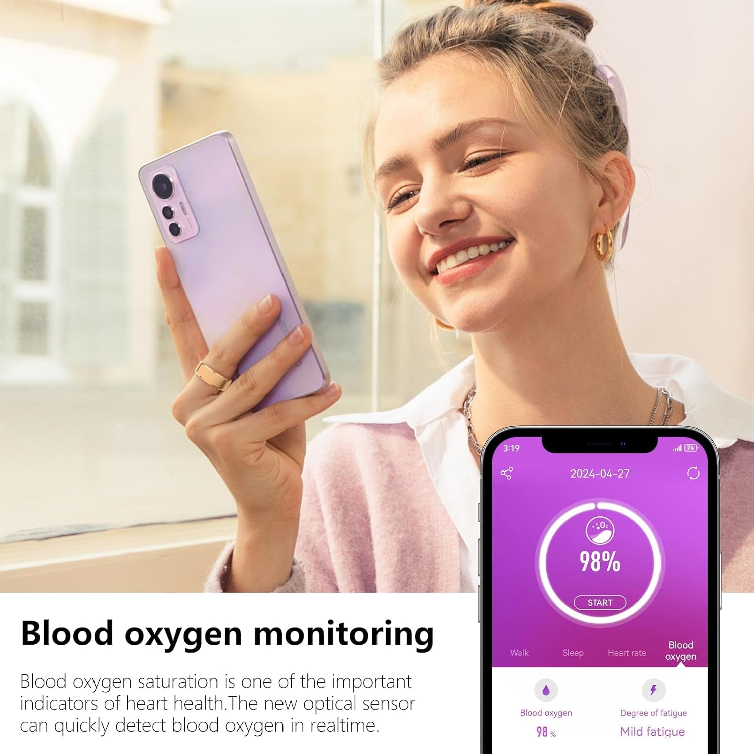 Fitness Tracker Smart Ring, Step Counter for Walking, Heart Rate Blood Oxygen Calorie Sleep Tracker Health Ring, IP68 Waterproof Design, Stainless Steel, 5-7 Days Battery Life(Rose Gold, US11)