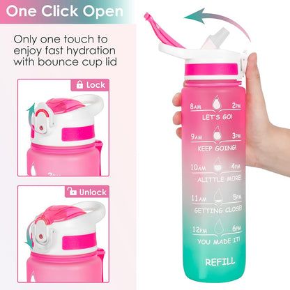 Motivational Water Bottle,32 Oz Water Bottle,Water Jug with Time Maker and Straw