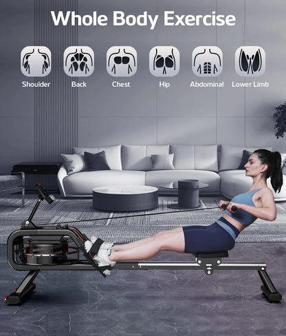 Build-In Bluetooth Water Rowing Machines Rower Foldable Indoor Rower Machines Home Exercise 350Lb
