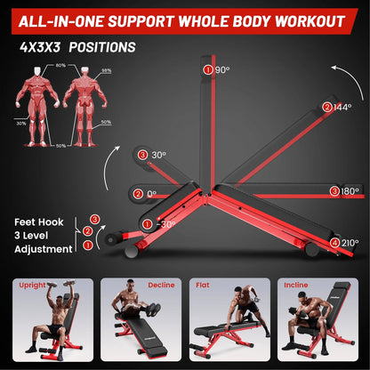 Adjustable Weight Bench Foldable Incline Bench Home Gym Workout Dumbbell Bench Strength Training Bench Support up to 660 LBS