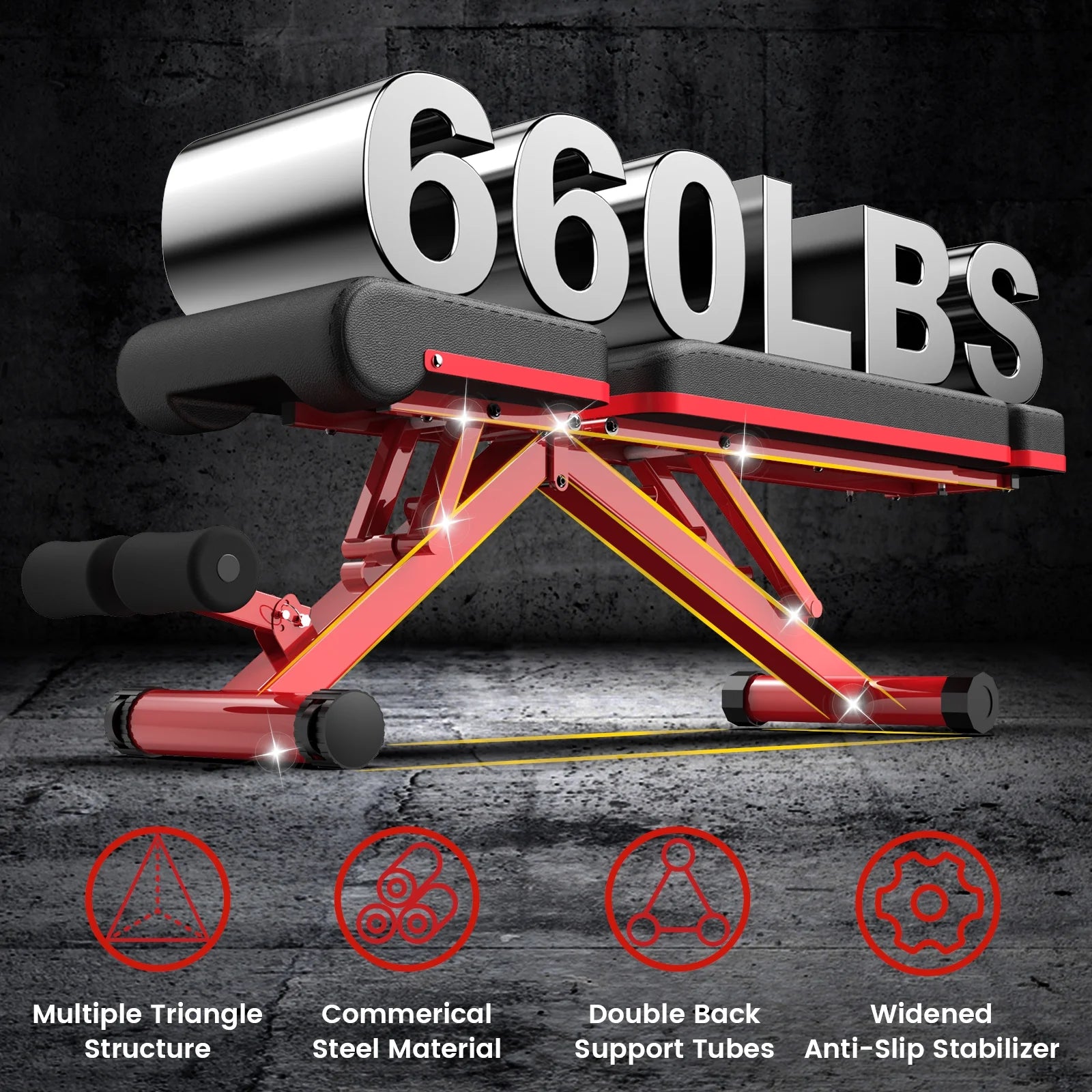Adjustable Weight Bench Foldable Incline Bench Home Gym Workout Dumbbell Bench Strength Training Bench Support up to 660 LBS