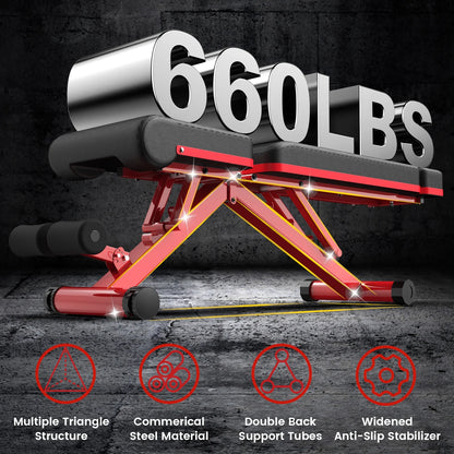 Adjustable Weight Bench Foldable Incline Bench Home Gym Workout Dumbbell Bench Strength Training Bench Support up to 660 LBS