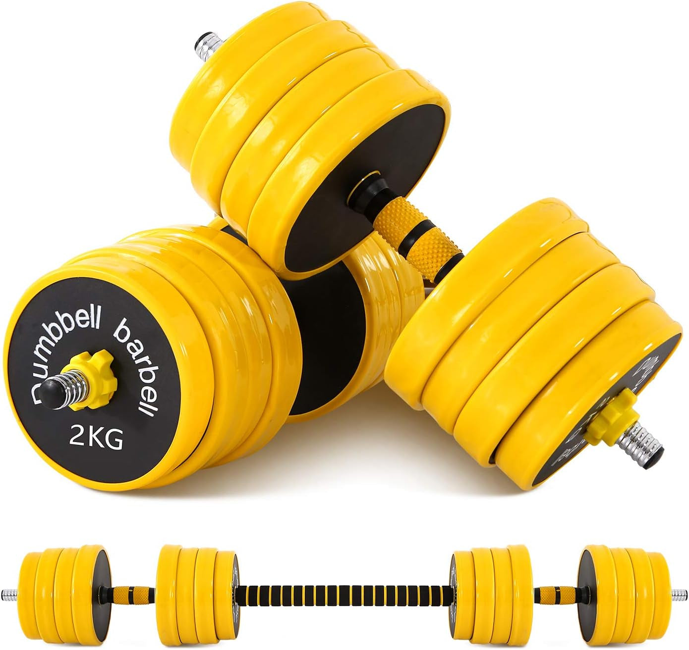Professional Adjustable Dumbbell and Kettlebell Weight Set, 3-in-1 Barbell Weight System (20-40-50-70LB), Non-Slip, Versatile Design