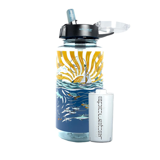 Epic Water Filters Nalgene OG Water Bottle with Filter, USA Made, BPA Free, Removes 99.99% Tap Water Contaminants, Forever Chemicals, Sailing One Life Art, 32 Oz