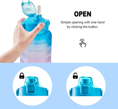 EYQ Half Gallon Water Bottle with Straw & Handle, Leakproof 64 Oz Motivational Sports Water Bottle with Time to Drink Ensure You Drink Enough Water for Indoor Outdoor Sports (Blue/Purple Gradient)