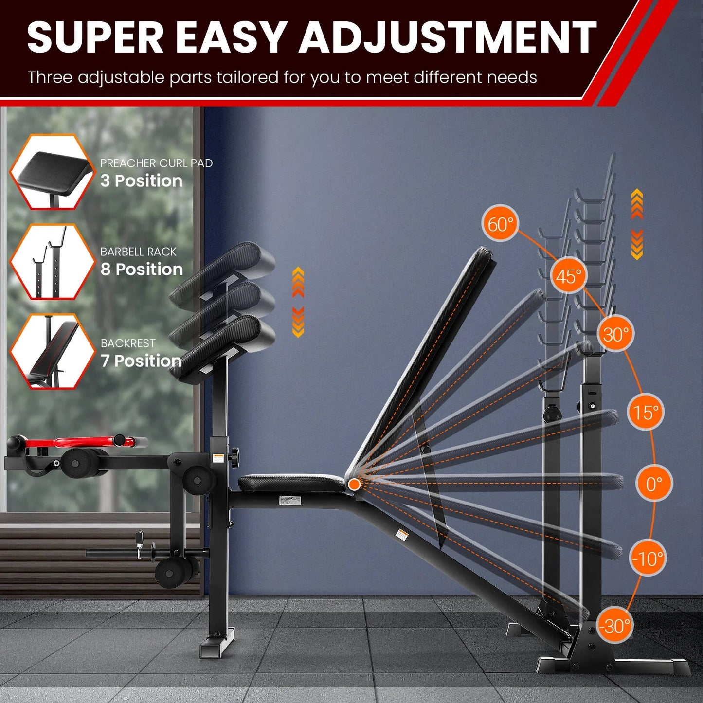 900LBS Olympic Weight Bench Set Adjustable Weight Bench with Barbell Rack, Preacher Curl, Leg Extension Multi-Purpose Workout Bench Set Full Body Strength Training