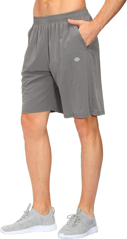 Mofiz Men'S Running Shorts Athletic Performance Shorts Gym Jogger Workout Shorts Zip Pockets Light Gray Size M