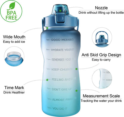 EYQ Half Gallon Water Bottle with Straw & Handle, Leakproof 64 Oz Motivational Sports Water Bottle with Time to Drink Ensure You Drink Enough Water for Indoor Outdoor Sports (Navy/Blue Gradient)
