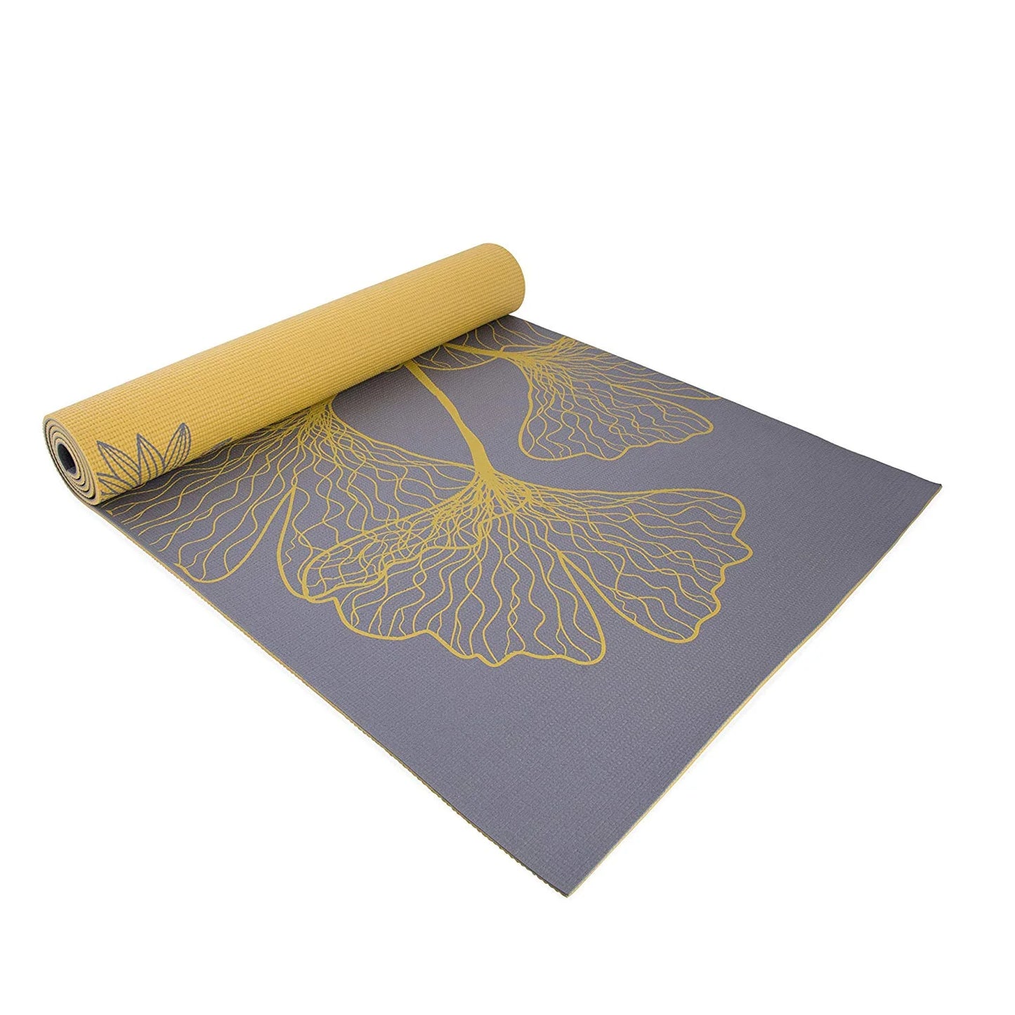 Yoga Reversible Yoga Mat, 5Mm with Carry Strap, Dahlia and Ginkgo