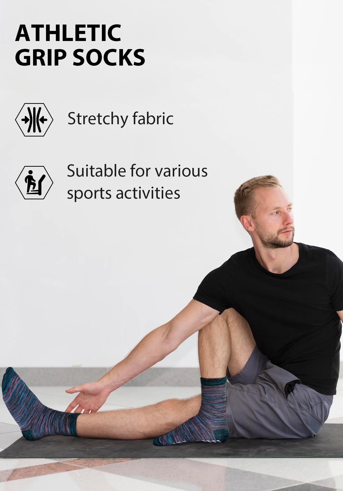 5 Pairs Non Slip Grip Socks - Ideal for Yoga, Pilates, Hospital Use - Men & Women'S Crew Sticky Gripper Socks (Size 9-11)