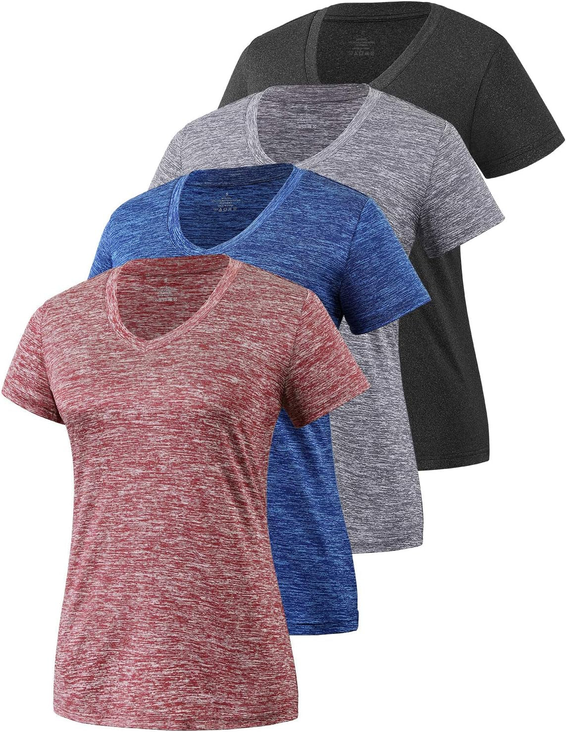 Xelky 3-4 Pack Women'S Dry Fit Tshirt Short Sleeve Moisture Wicking Athletic Shirts Sport Activewear Tee V Neck Workout Top
