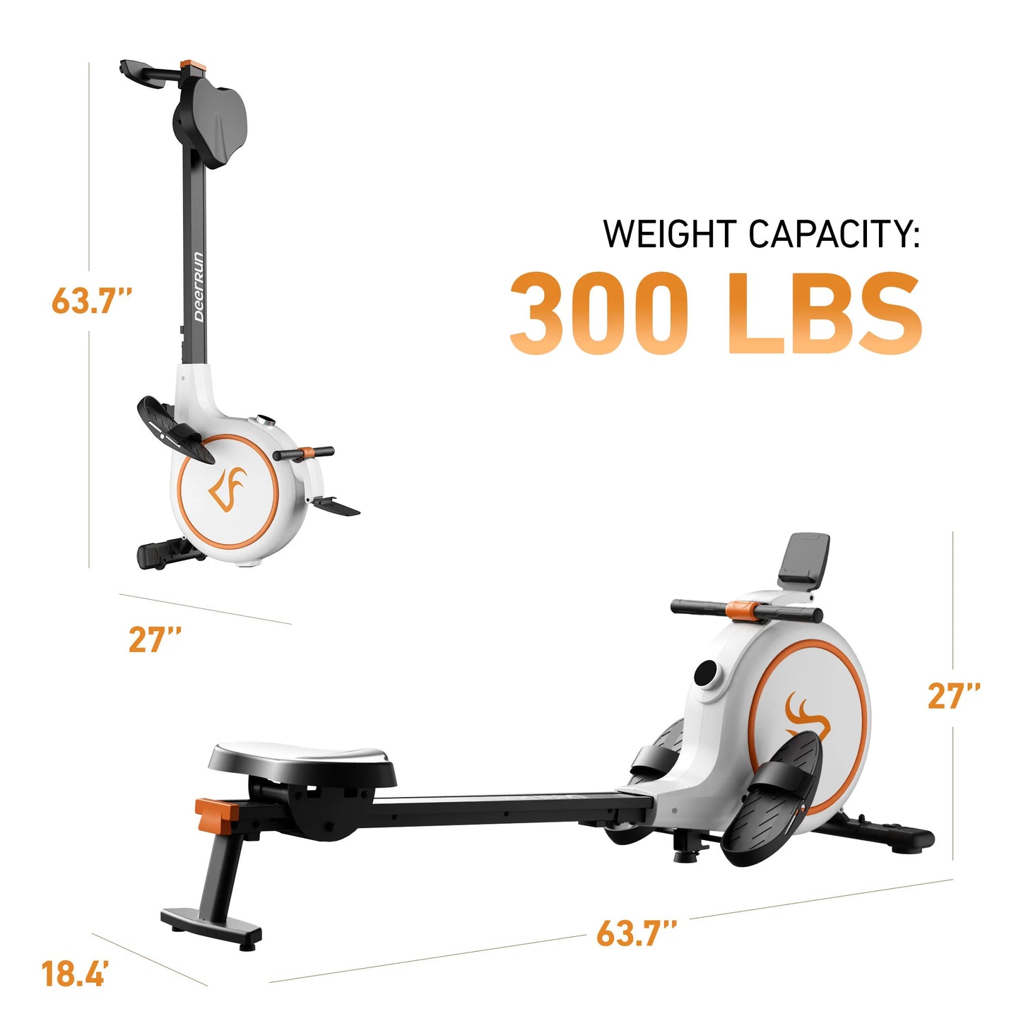 Deerrun RW600 Adjustable Magnetic Resistance Long Slide Rail Smart Rowing Machine with Pitpat