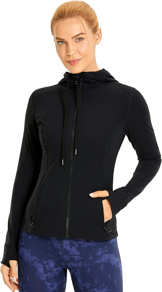 CRZ YOGA Women's Brushed Full Zip Hoodie Jacket for Sports and Exercise with Zippered Pockets
