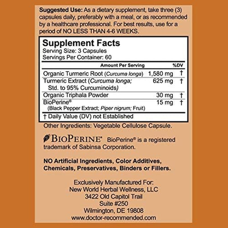 Turmeric Curcumin with Bioperine - 360 Veggie Capsules - 2250Mg 95% Curcuminoids with Black Pepper Supplement and Triphala (Pack of 2)