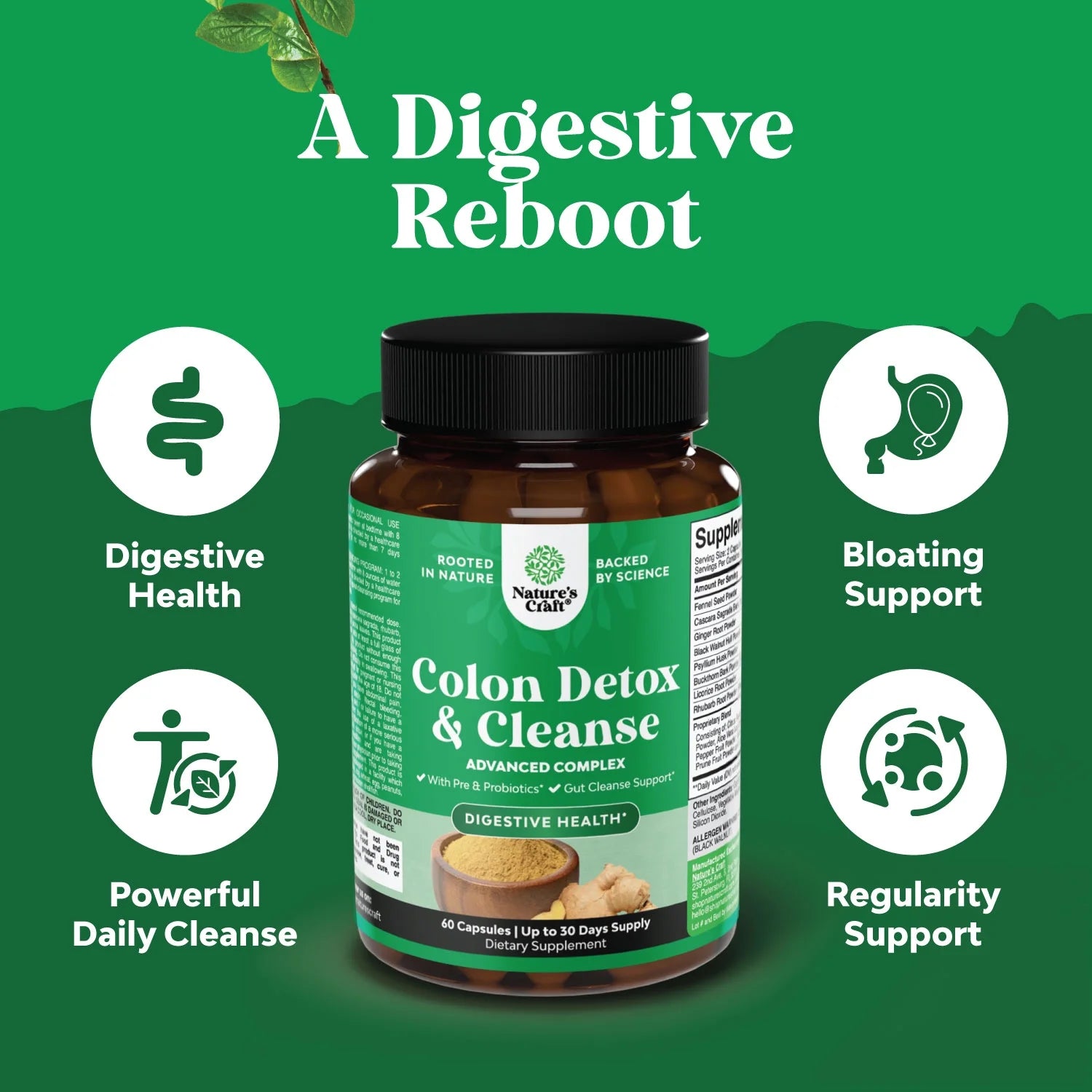 Colon Cleanser & Detox - Lactobacillus Acidophilus Probiotic Supplement Body Cleanse - Psyllium Husk Capsules Gut Health Supplement
