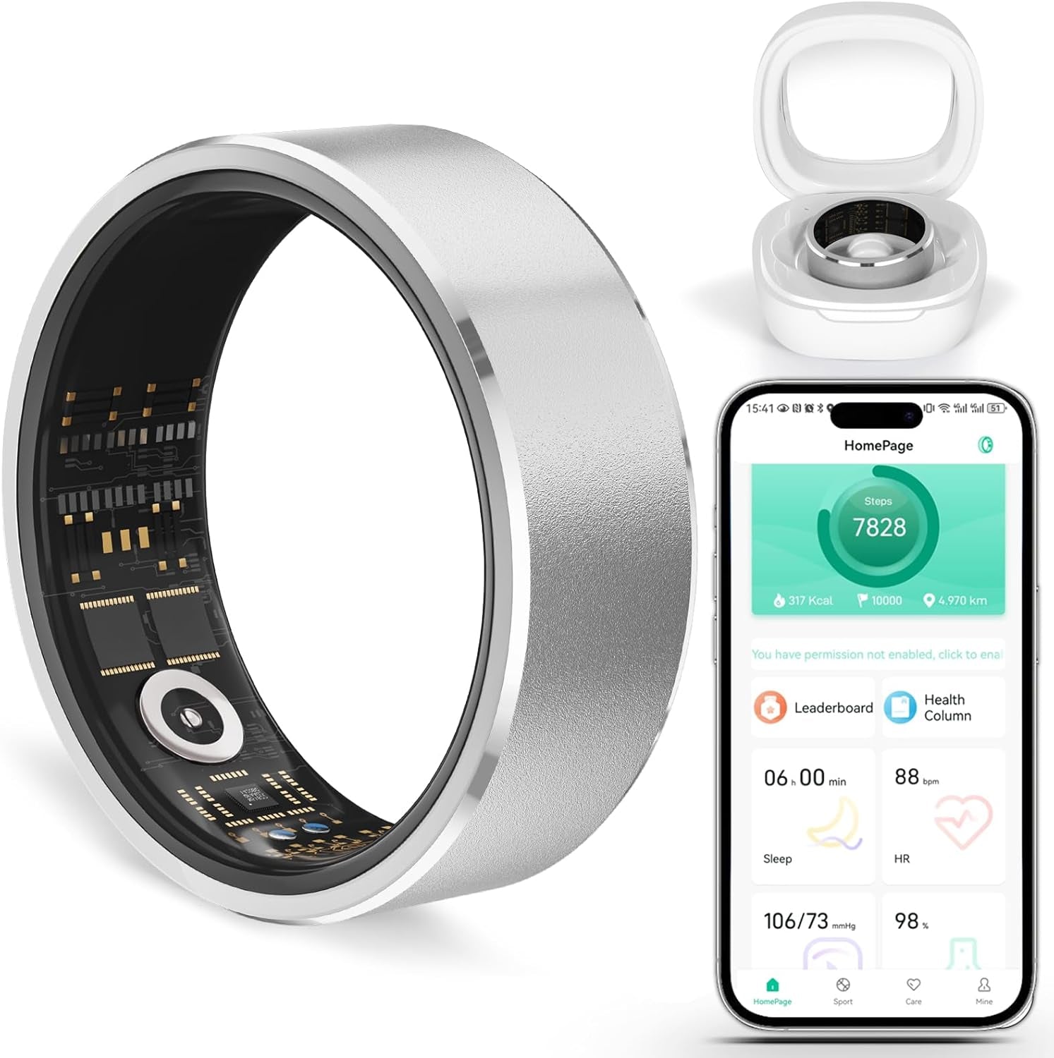 Smart Ring Fitness Tracker Ring for Men Women - Health Heart Rate Ring with Motion Tracking, Sleep Monitor, and Oximetry, No Subscription Fee, Family Care, Remote Photography, IP68 Waterproof(10#)