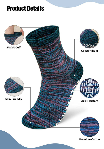 5 Pairs Non Slip Grip Socks - Ideal for Yoga, Pilates, Hospital Use - Men & Women'S Crew Sticky Gripper Socks (Size 9-11)