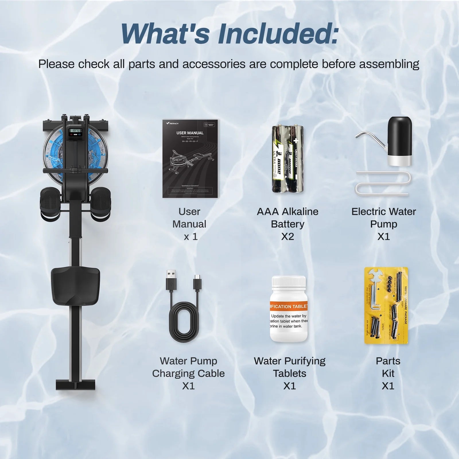 Rowing Machine 16 Levels of Quiet Resistance, Water Rowing with LCD Monitor, 350 Lbs Weight Capacity for Home Use