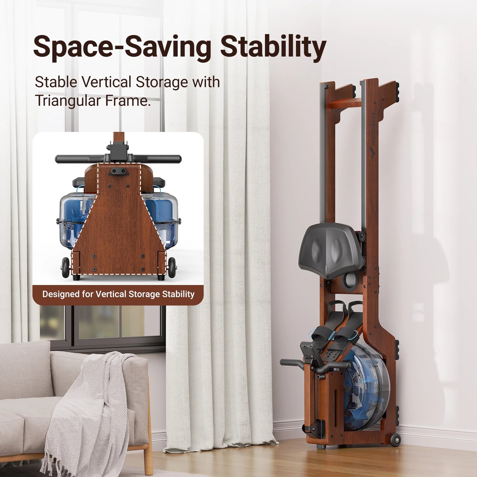 Water Rowing Machine for Home Use Solid Wood Rower with Pro Monitor,Newly Upgraded Seat Cushion,Easy Assembly, Bluetooth,App,Max 330Lb