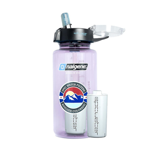 Epic Water Filters Nalgene OG Water Bottle with Filter, USA Made, BPA Free, Removes 99.99% Tap Water Contaminants, Forever Chemicals, Aubergine, 32 Oz