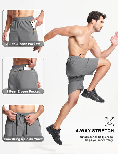 MAGCOMSEN Men'S Athletic Running Shorts 9" Quick Dry Lightweight Sport Workout Hiking Gym Shorts with Zipper Pockets
