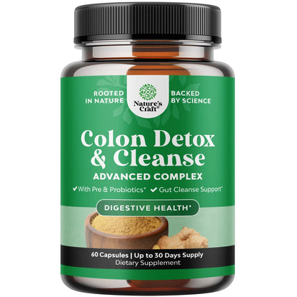 Colon Cleanser & Detox - Lactobacillus Acidophilus Probiotic Supplement Body Cleanse - Psyllium Husk Capsules Gut Health Supplement