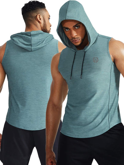 NELEUS Men'S 3 Pack Running Tank Tops Muscle Workout Athletic Shirts with Hoods,5067,Red/Light Green/Light Grey,Us 2XL,EU 3XL