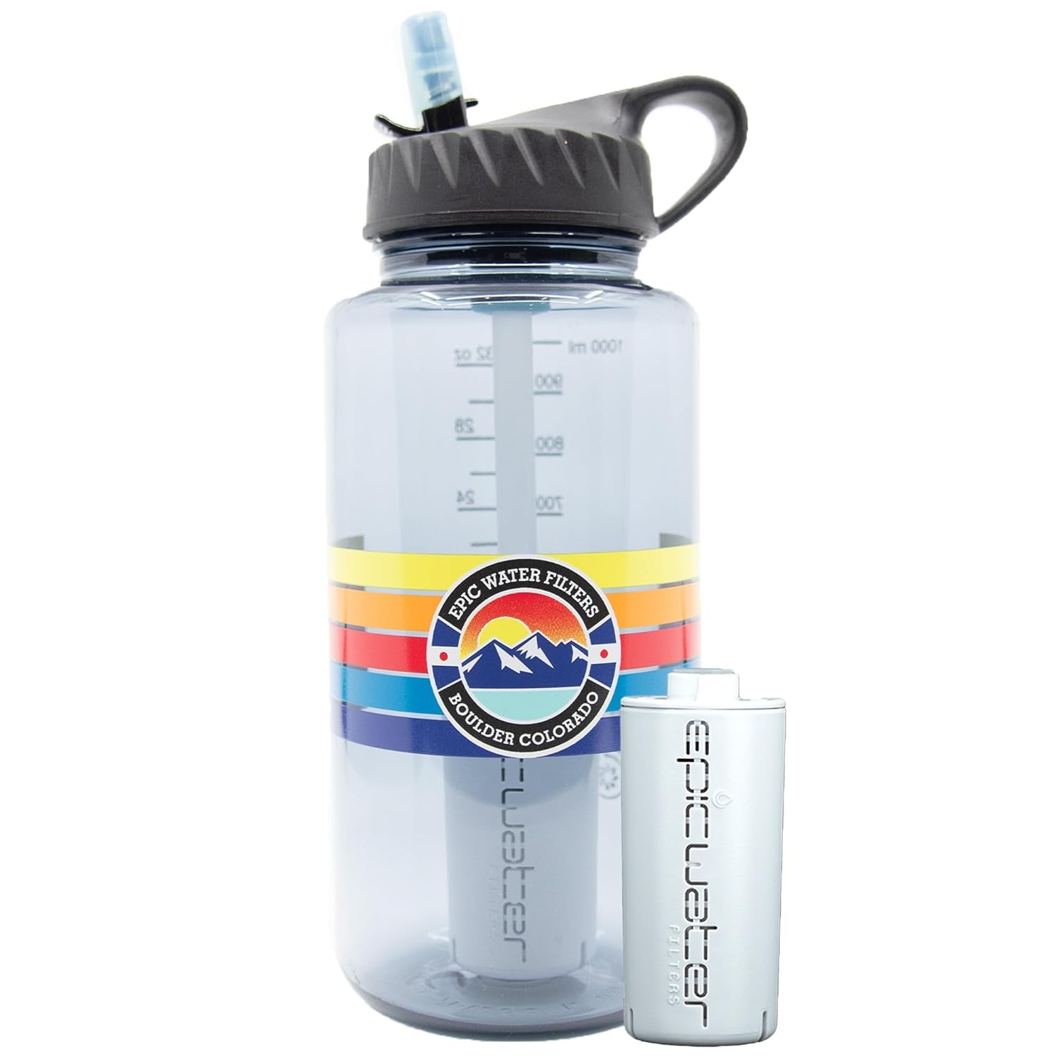 Epic Water Filters Nalgene OG Water Bottle with Filter, USA Made, BPA Free, Removes 99.99% Tap Water Contaminants, Forever Chemicals, Smoke Grey, 32 Oz