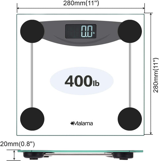 Malama Digital Body Weight Bathroom Scale, Weighing Scale with Step-On Technology, LCD Backlit Display, 400 Lbs Accurate Weight Measurements, Black