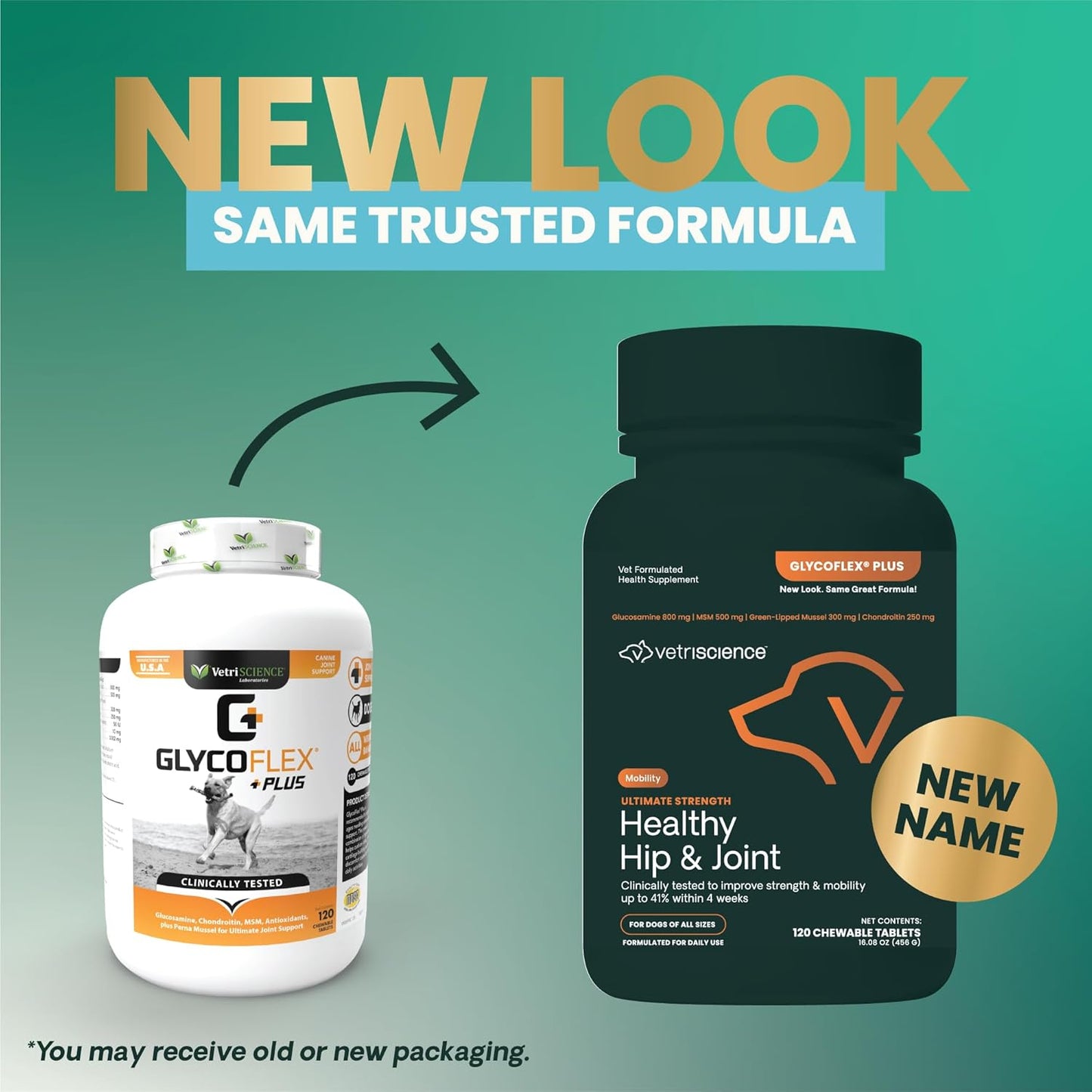 Vetriscience Ultimate Strength Healthy Hip & Joint Tablets, Glycoflex Glucosamine, Chondroitin & Green-Lipped Mussel Joint Support Supplement for Dogs, Soothe Joint Discomfort, 120 Chewable Tablets