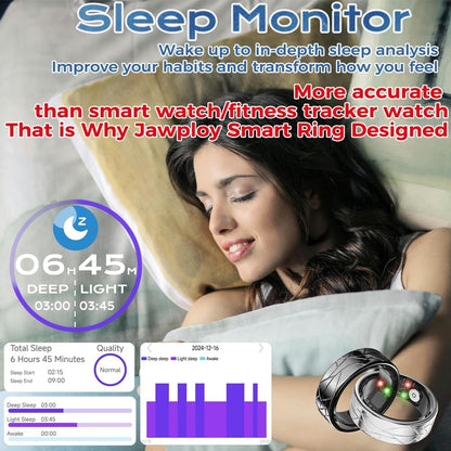 Smart Ring Fitness Tracker Sleep Tracking Heart Rate Monitor Pedometer, Waterproof Activity Tracker Fitness Ring Steps Counter, Gesture Controls for Short Video, 8 Days Battery Life, Silver, #12