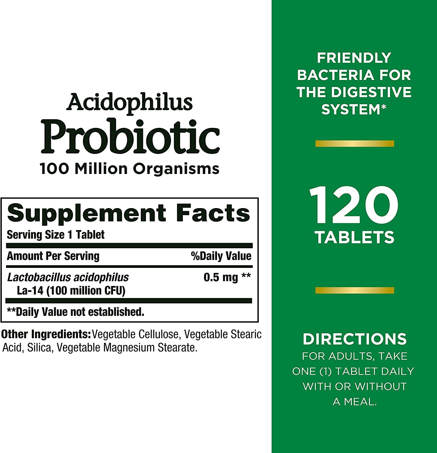 Nature'S Bounty Lactobacillus Acidophilus Probiotic Supplement - Daily Probiotic for Women/Men Digestive Health, 120 Tablets