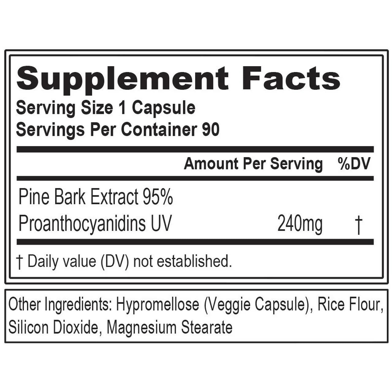 Pine Bark Extract - Antioxidant Support - 240 Mg Pine Bark Extract per Capsule - 95% Proanthocyanidins - Vegan & Non-Gmo - Dietary Supplement - 90 Servings - 90 Veggie Capsules