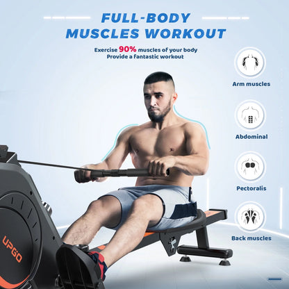 Magnetic Rowing Machine 350 LB Weight Capacity - Foldable Rower for Home Use with Bluetooth, App Supported, Tablet Holder and Comfortable Seat Cushion