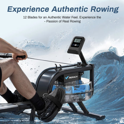Rowing Machine 16 Levels of Quiet Resistance, Water Rowing with LCD Monitor, 350 Lbs Weight Capacity for Home Use