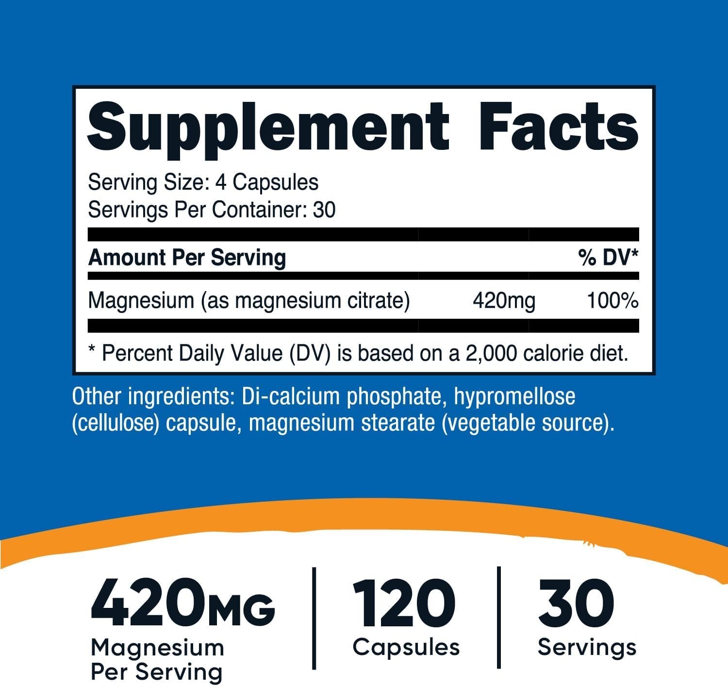 Nutricost Magnesium Citrate 420Mg, 120 Veggie Capsules - 30 Servings, Gluten Free, Non-Gmo Supplement