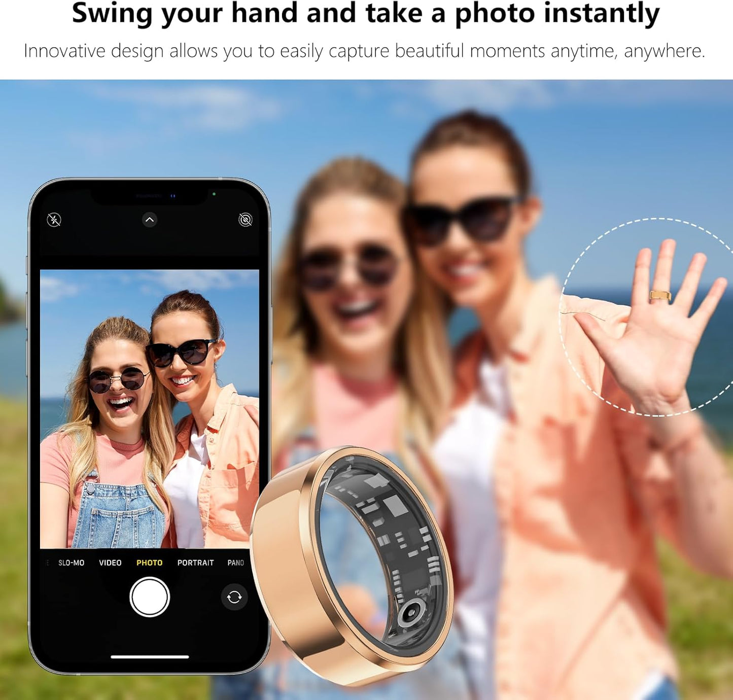 Fitness Tracker Smart Ring, Step Counter for Walking, Heart Rate Blood Oxygen Calorie Sleep Tracker Health Ring, IP68 Waterproof Design, Stainless Steel, 5-7 Days Battery Life(Rose Gold, US11)