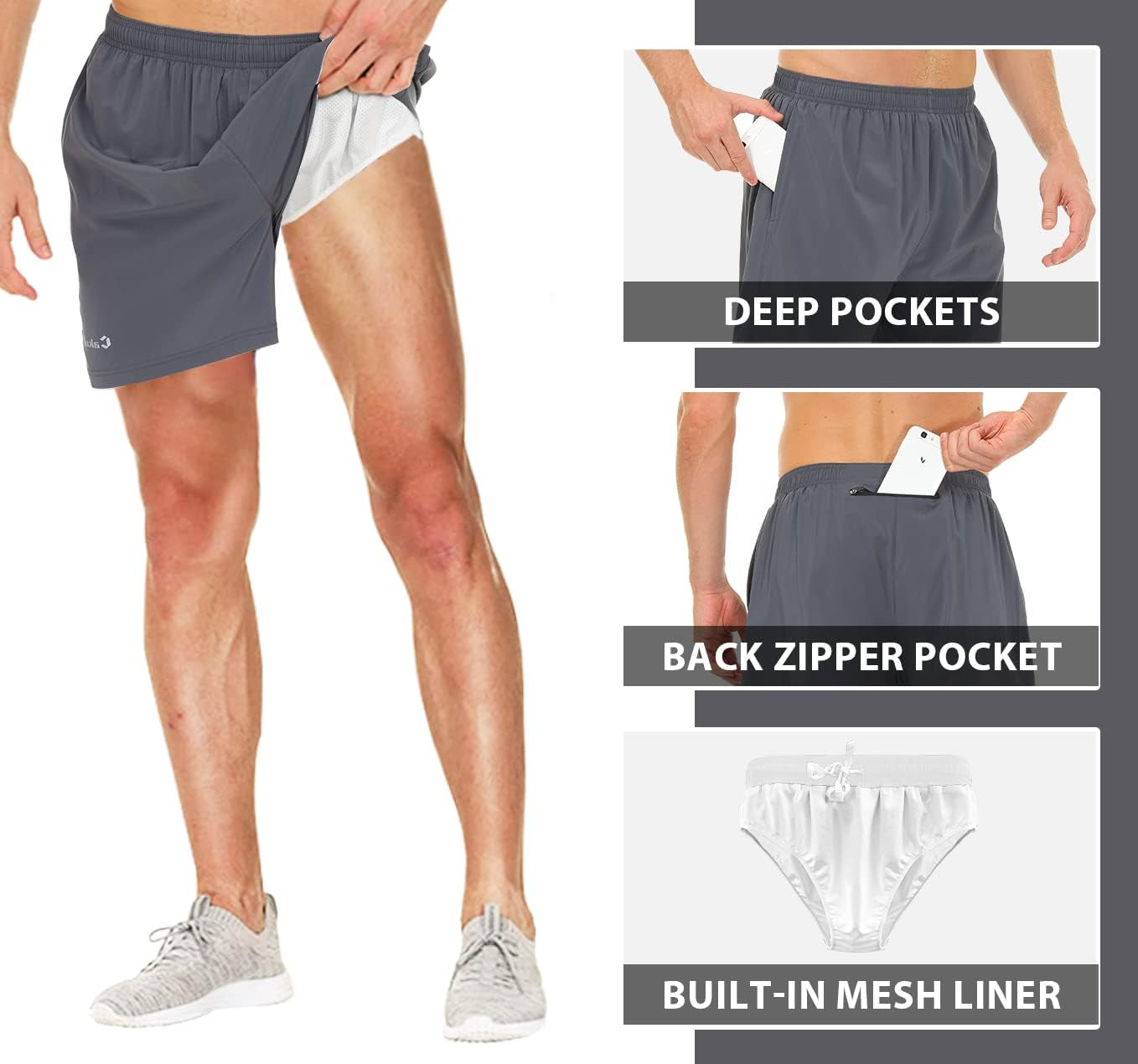 Cakulo Men'S 5 Inch Running Tennis Shorts Quick Dry Athletic Workout Active Shorts with Pockets