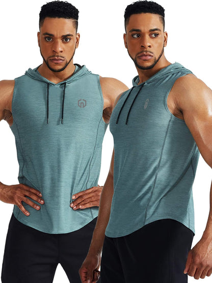 NELEUS Men'S 3 Pack Running Tank Tops Muscle Workout Athletic Shirts with Hoods,5067,Red/Light Green/Light Grey,Us 2XL,EU 3XL